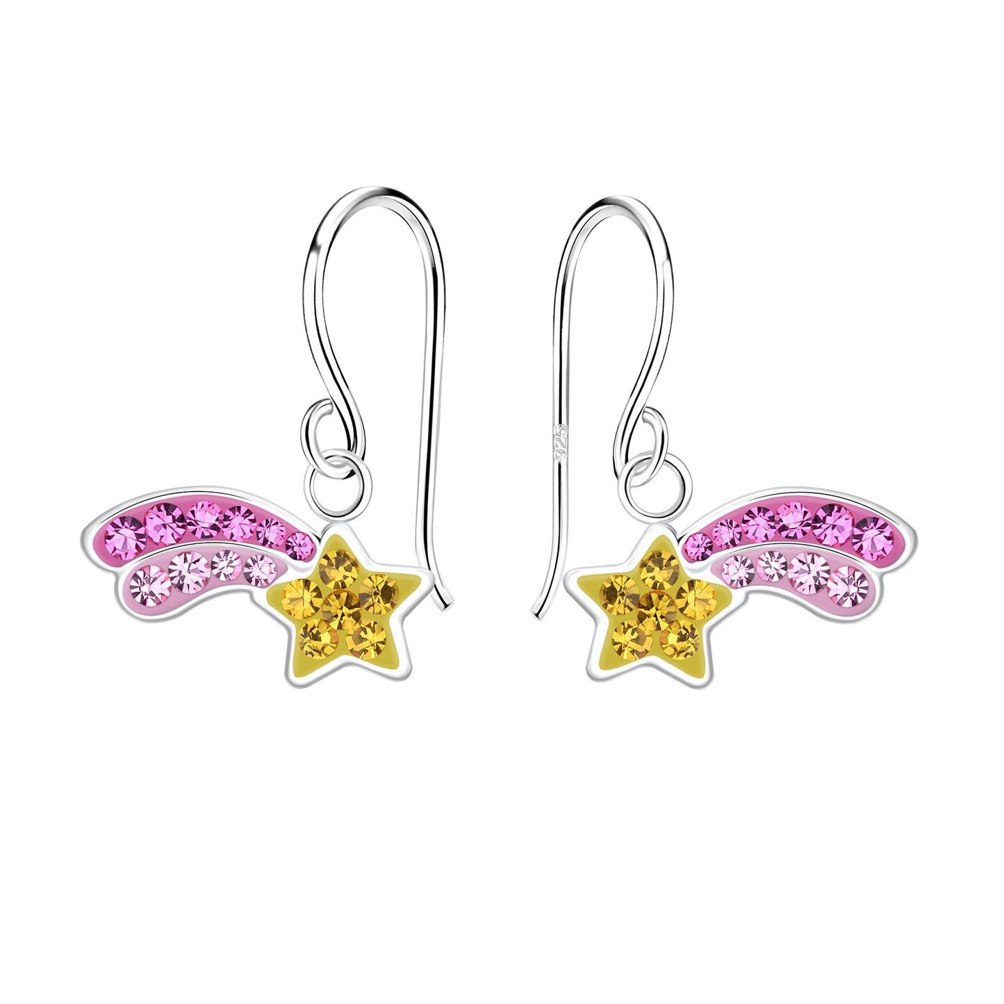Oorbellen met vallende ster voor meisjes, gemaakt van 925 zilver.