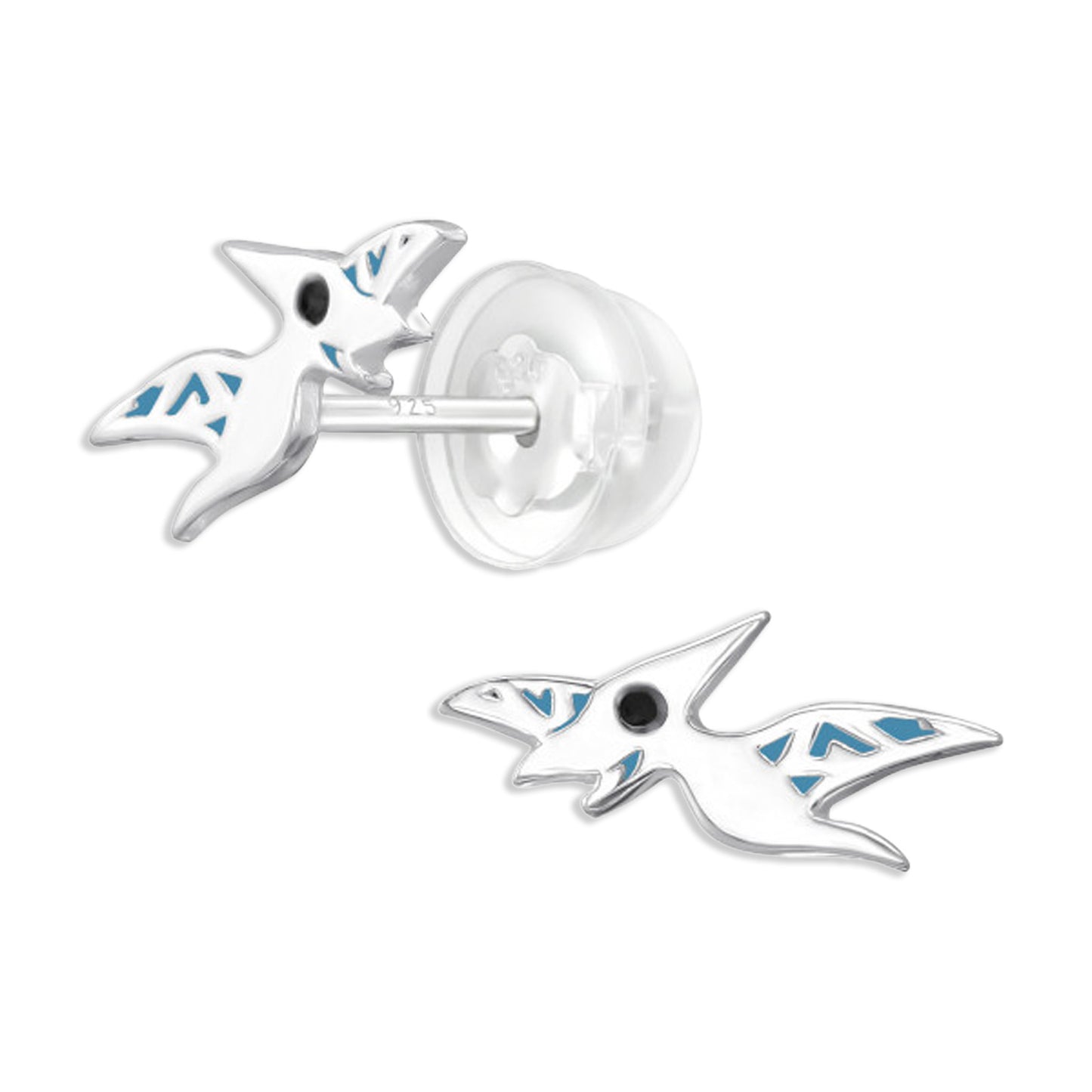 Dinosaurusoorbellen voor jongens, gemaakt van 925 zilver.