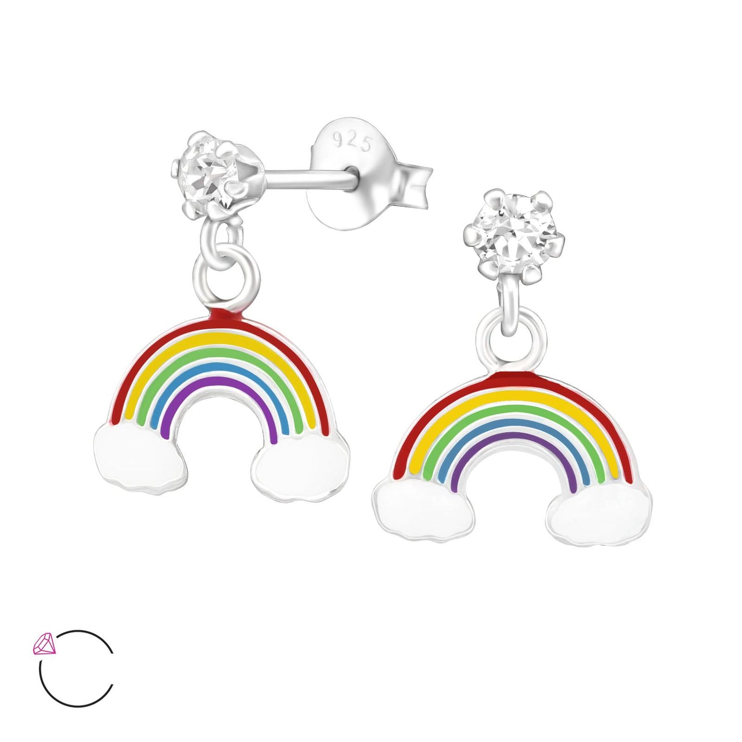 Regenboogoorbellen voor kinderen, gemaakt van 925 zilver.