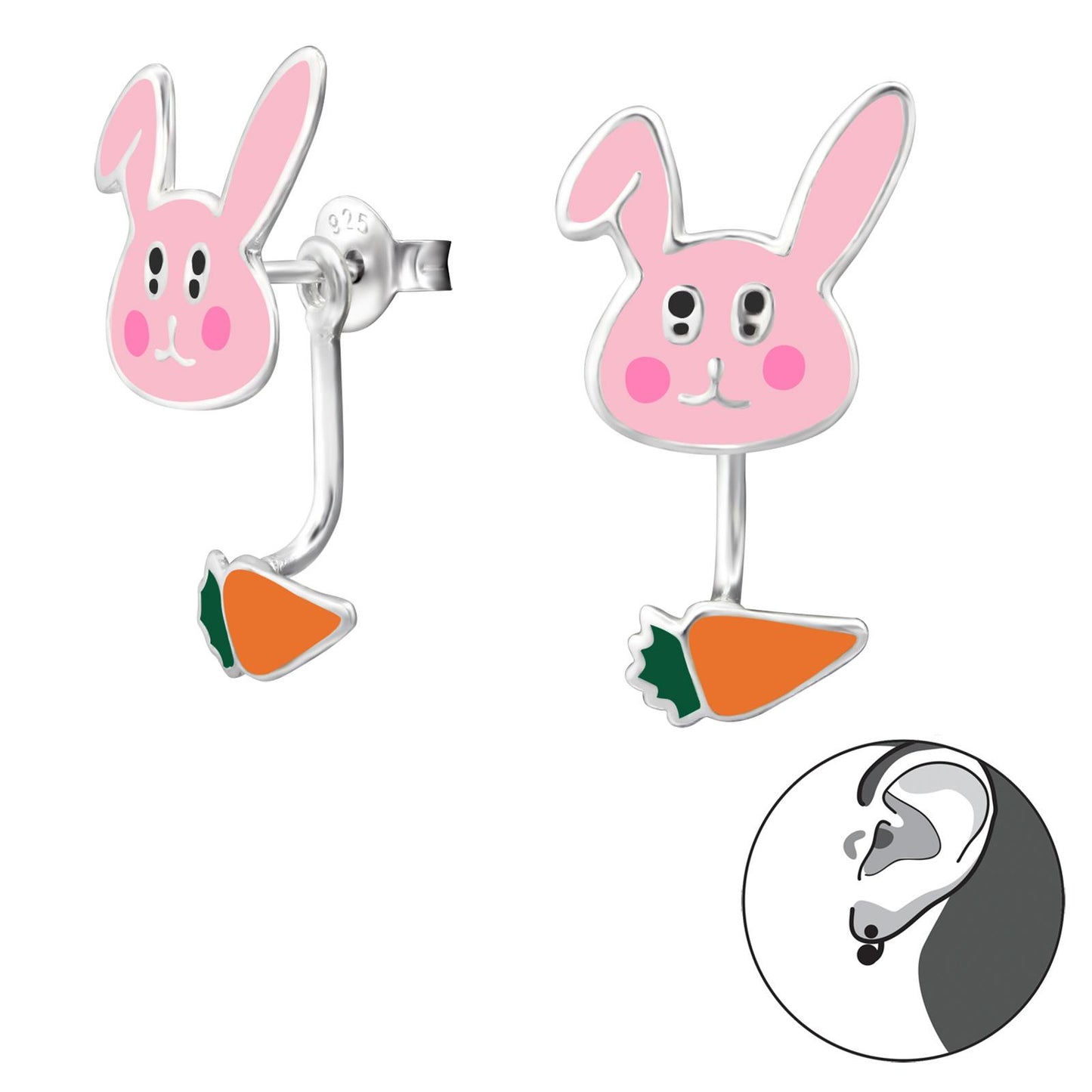 Girls' rabbit earrings made of 925 silver