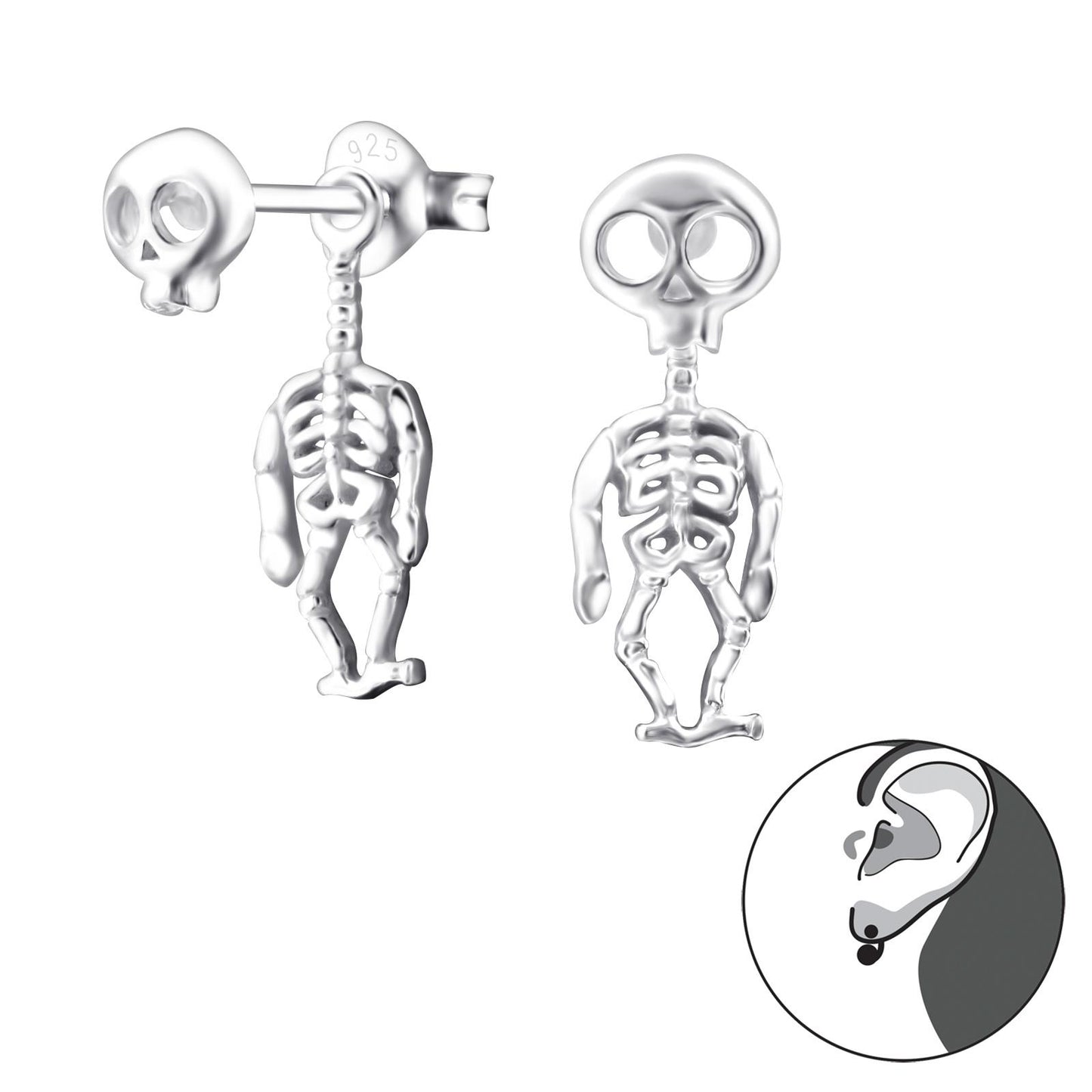 Kinder Ohrringe Skelett aus 925 Silber