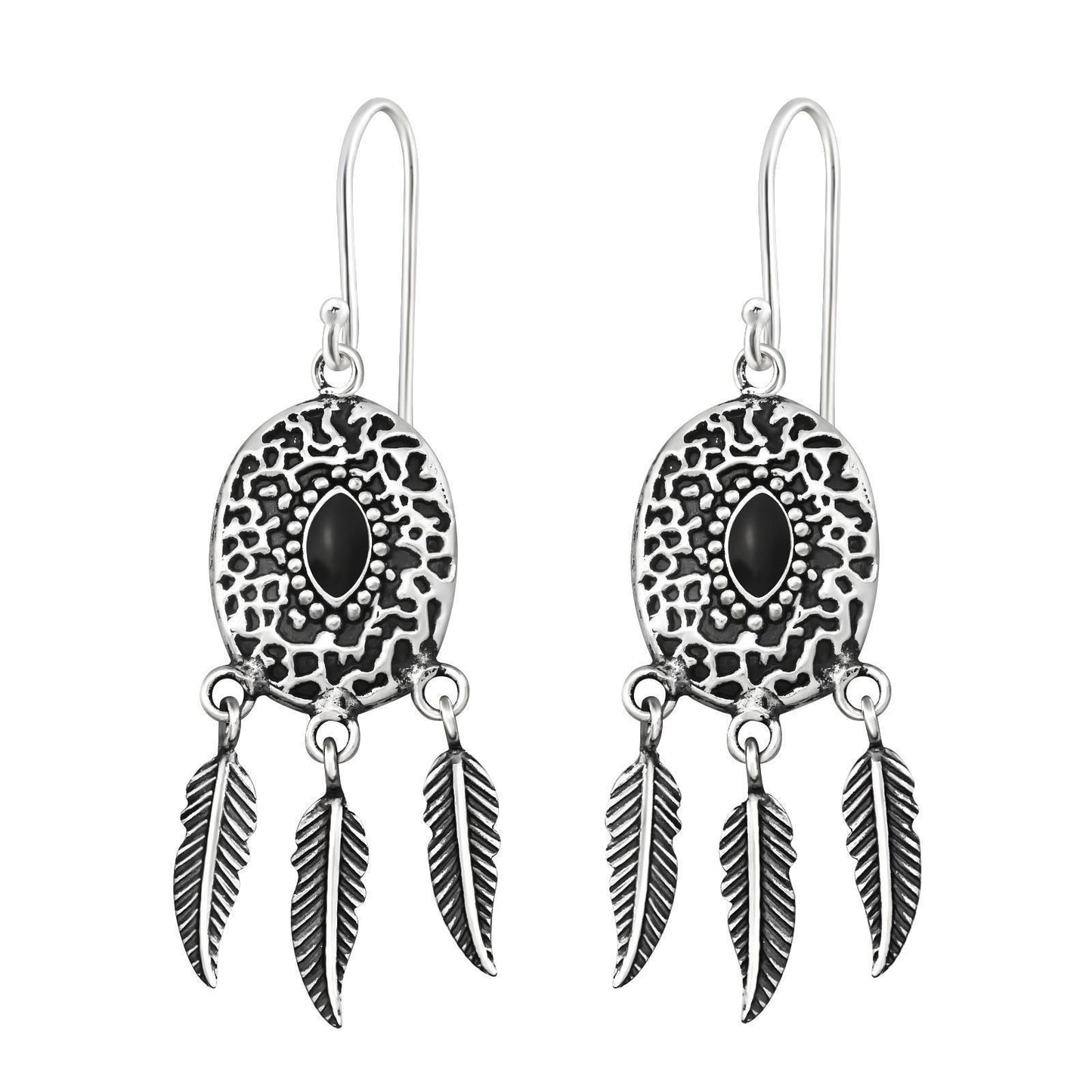 Kinderoorbellen met veren, gemaakt van 925 zilver.