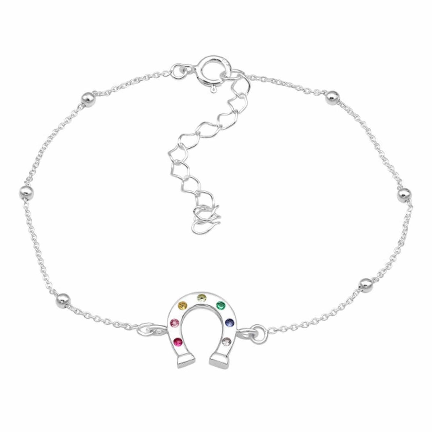 Kinderarmband in de vorm van een hoefijzer met sprankelende zirkonia, gemaakt van 925 zilver.