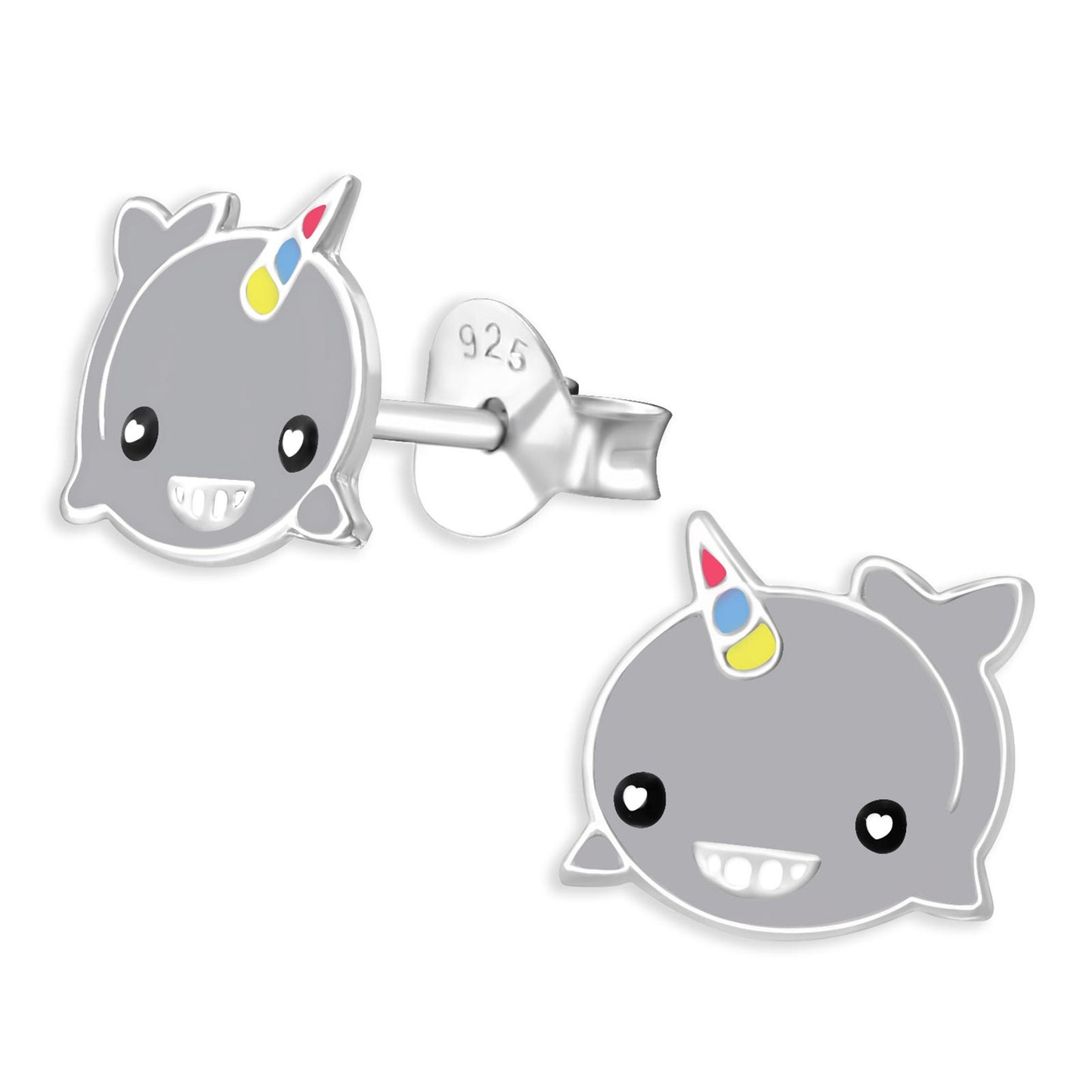 Girls' earrings, whale unicorn, made of 925 silver