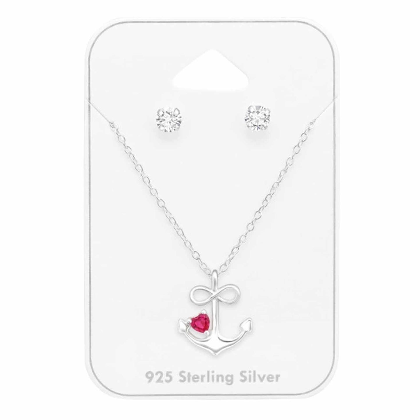 Kindersieradenset met ankerhanger op kaart, gemaakt van 925 zilver.