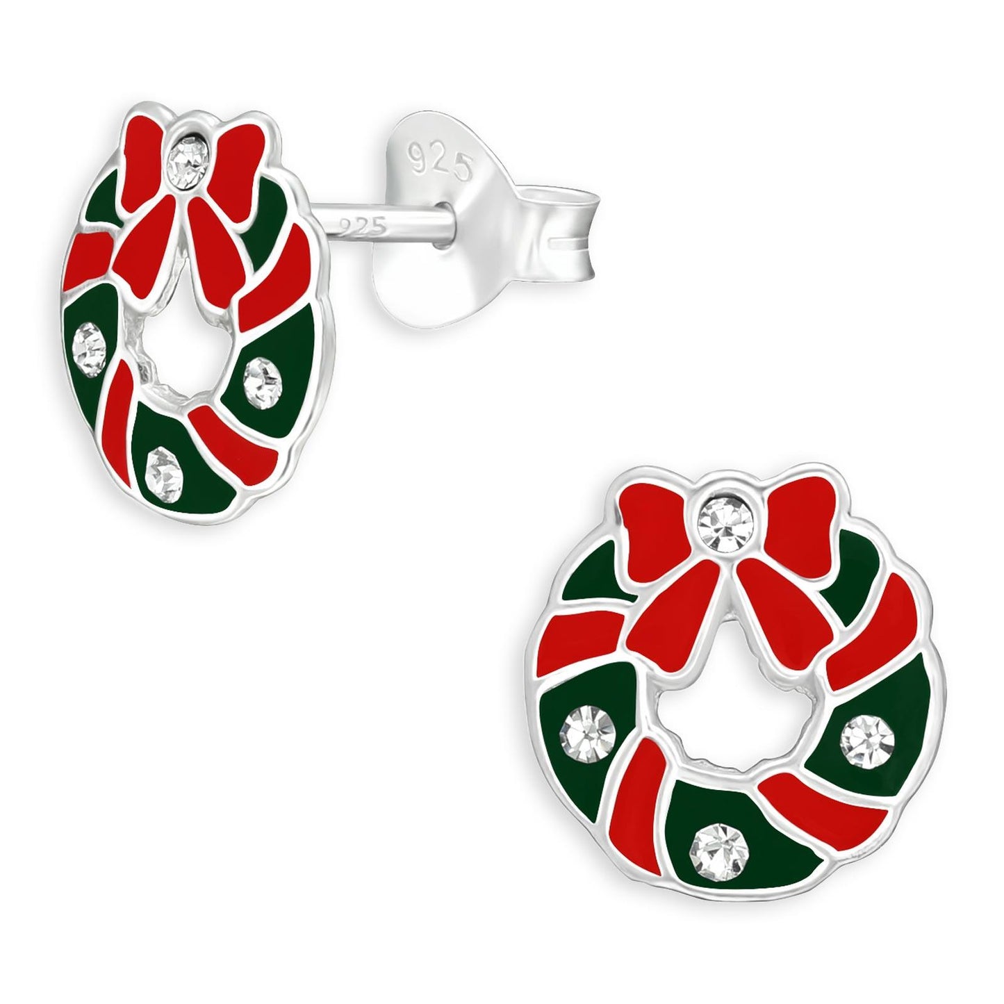 Kinderoorbellen in de vorm van een kerstkrans, gemaakt van 925 zilver.