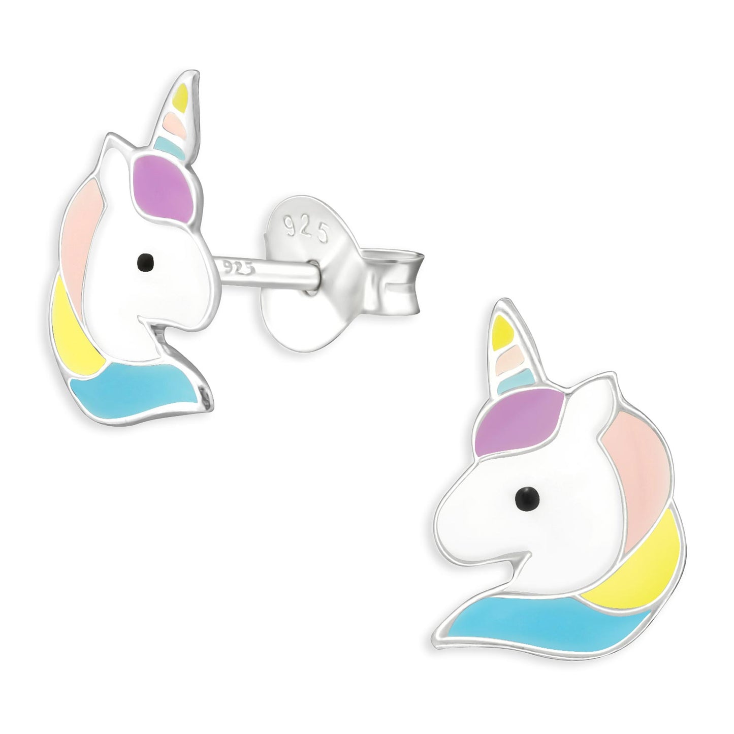 Eenhoornoorbellen voor meisjes, gemaakt van 925 zilver.