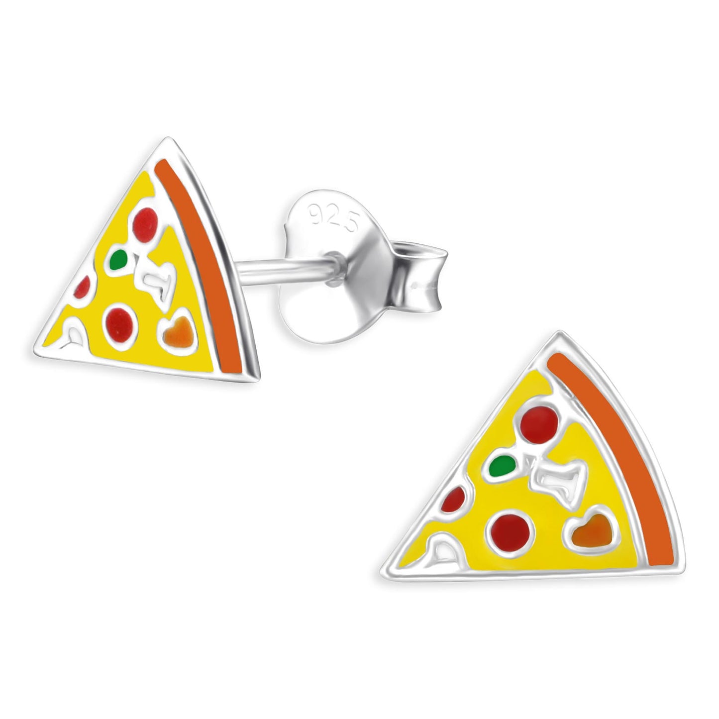 Kinderpizza-oorbellen gemaakt van 925 zilver.