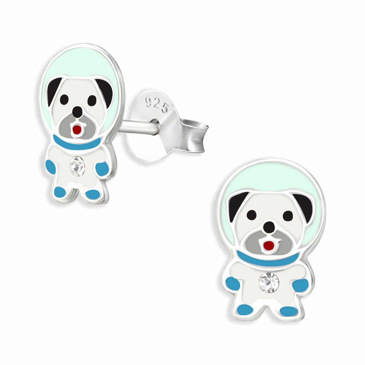Jungen Ohrringe Astronaut Hund aus 925 Silber