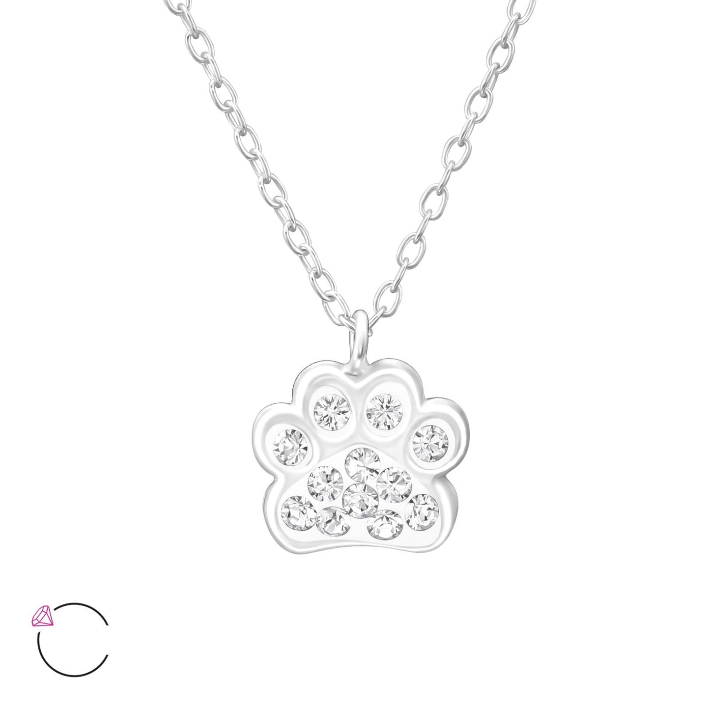 Kinderketting met pootafdruk, gemaakt van 925 zilver.