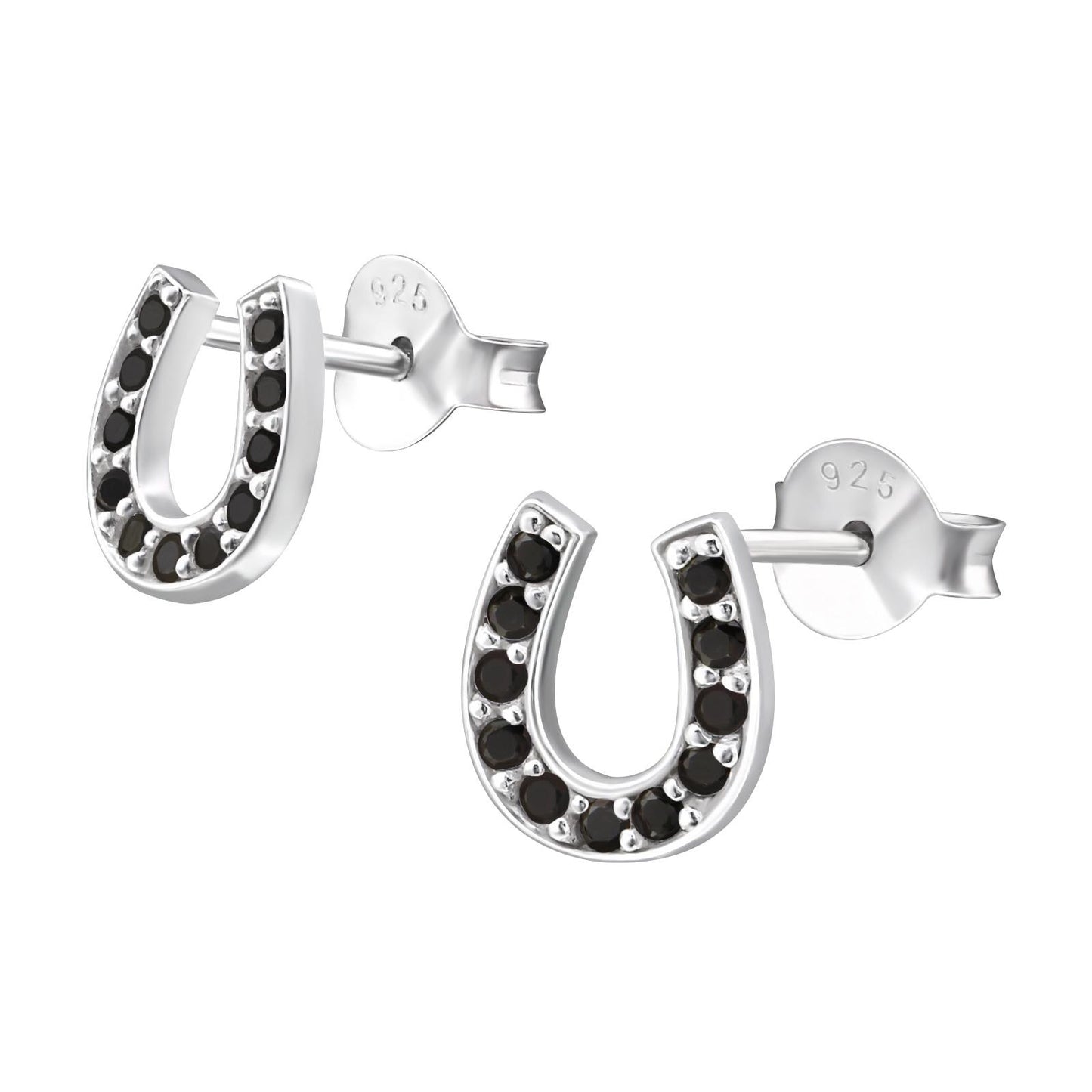 Kinderoorbellen in de vorm van een hoefijzer, een geluksbrenger gemaakt van 925 zilver.