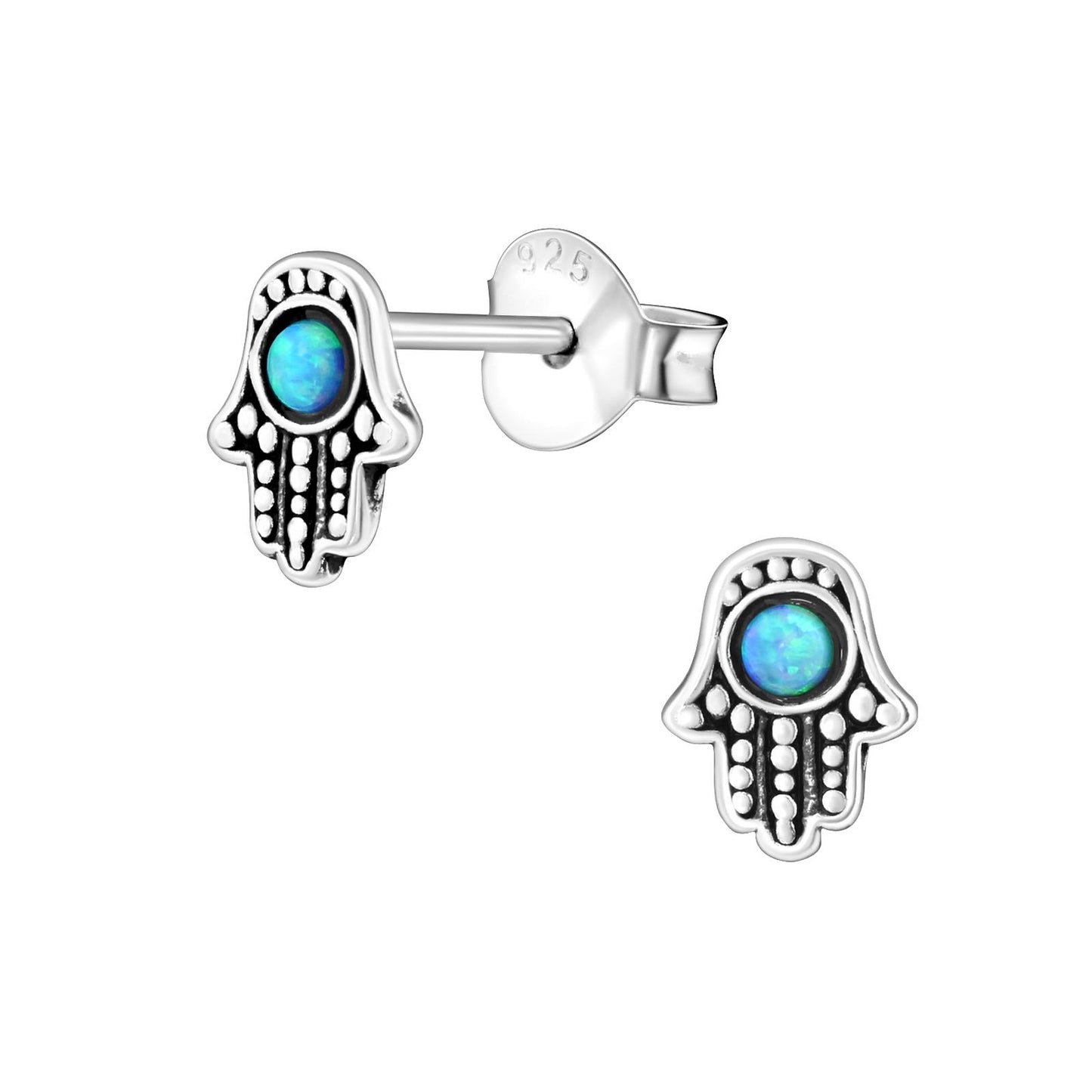 Kinder Ohrringe Opal Hamsa Hand aus 925 Silber