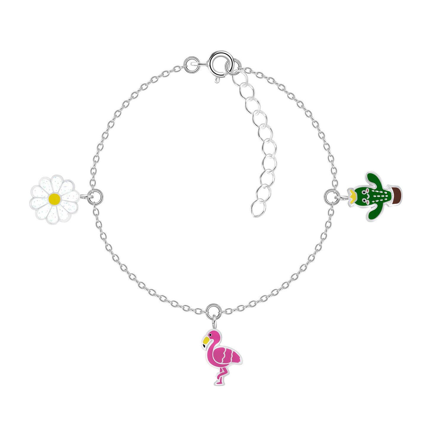 Kinder Armband Flamingo Blume Kaktus aus 925 Silber