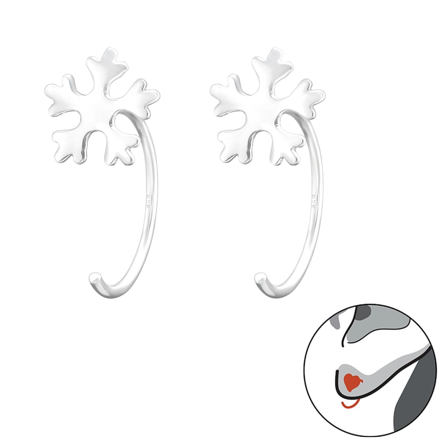Children's snowflake drop earrings made of 925 silver