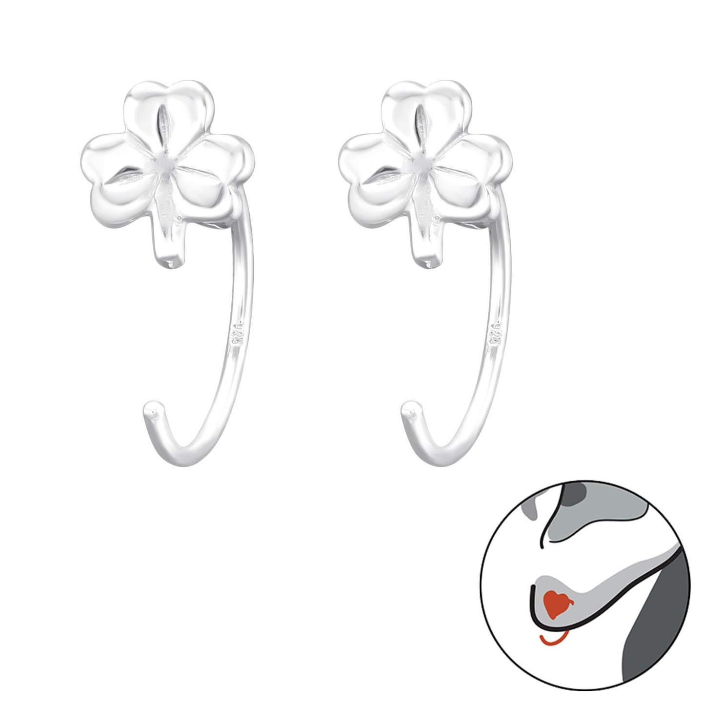 Children's clover leaf earrings made of 925 silver