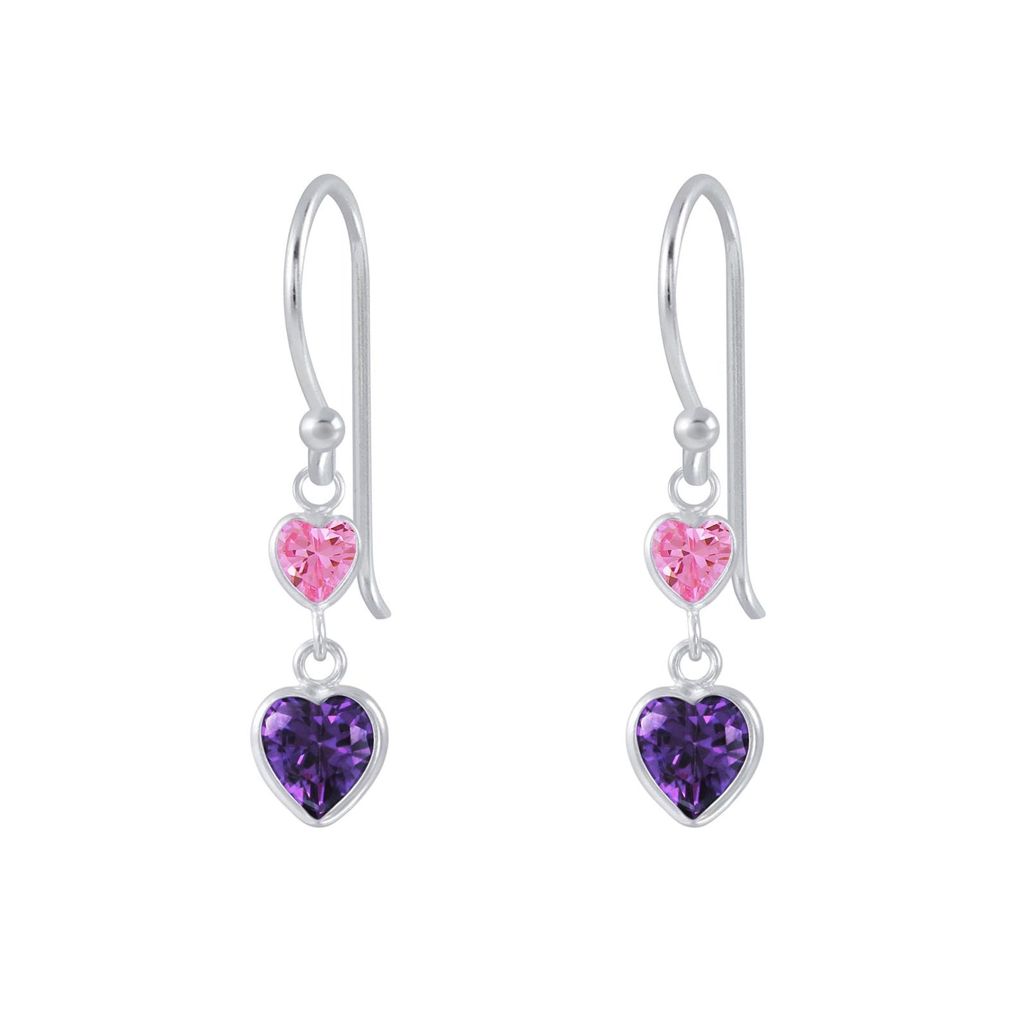 Girls' heart earrings with cubic zirconia, made of 925 silver
