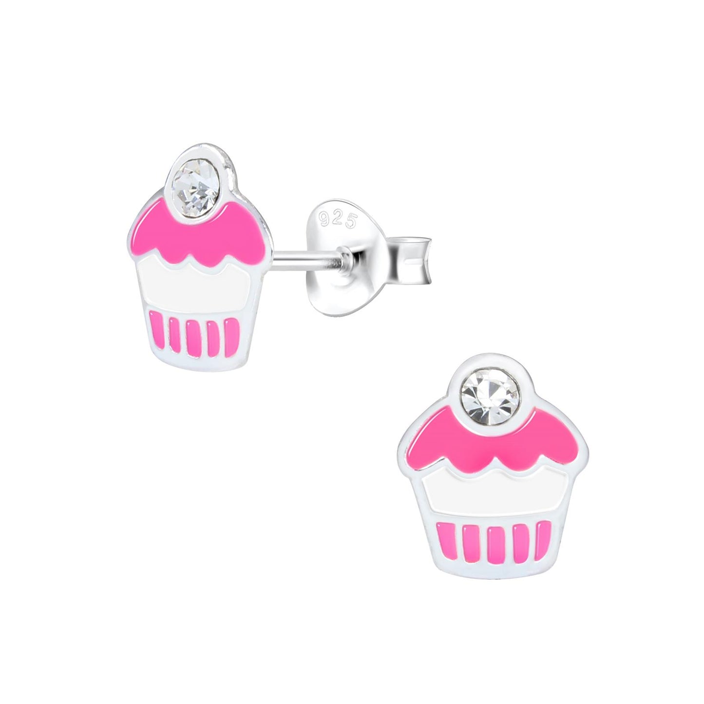 Kinderoorbellen in de vorm van een cupcake, gemaakt van 925 zilver.