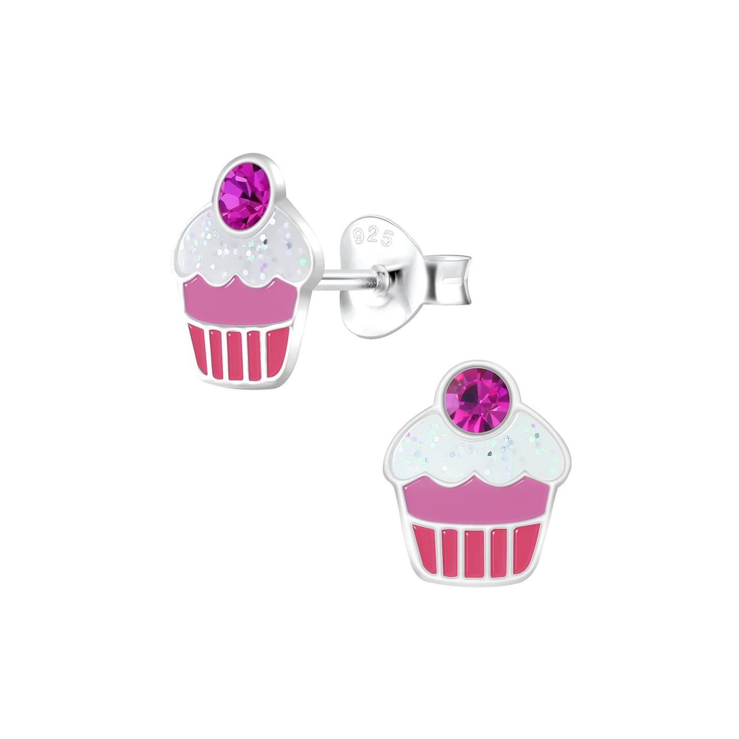 Kinderoorbellen in de vorm van cupcakes, gemaakt van 925 zilver.
