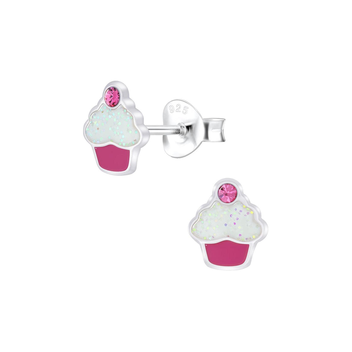 Children's Cupcake Crystal Earrings made of 925 Sterling Silver
