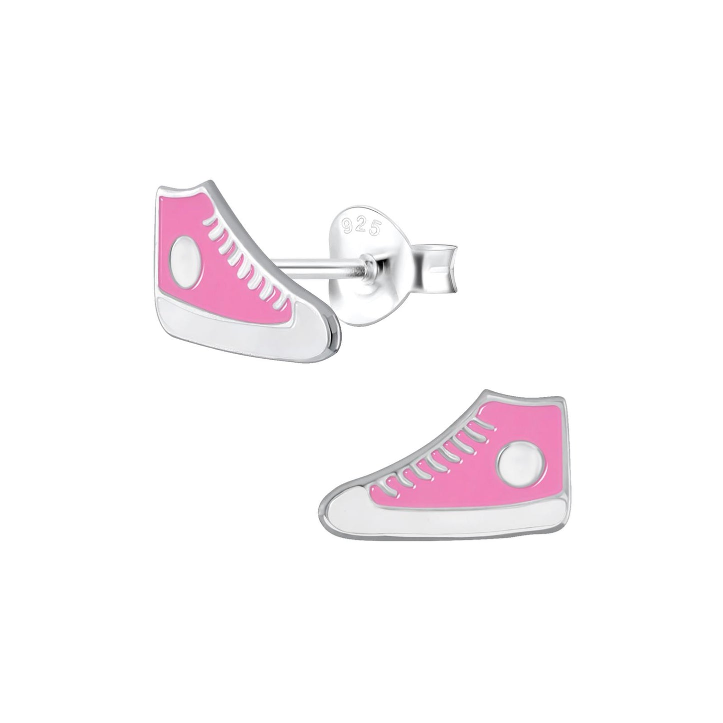 Oorbellen in de vorm van kindersneakers, gemaakt van 925 zilver.