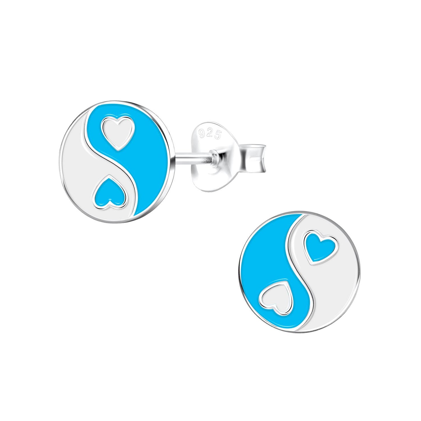 Kinderoorbellen met Yin Yang-motief, gemaakt van 925 zilver.