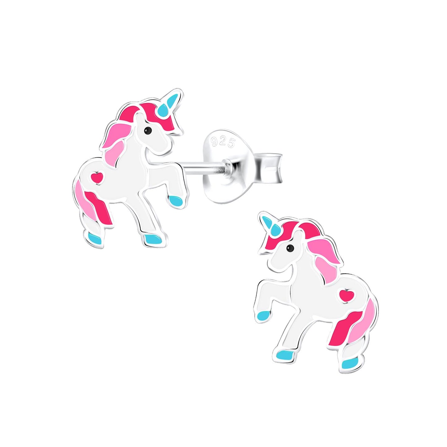 Eenhoornoorbellen voor meisjes, gemaakt van 925 zilver.
