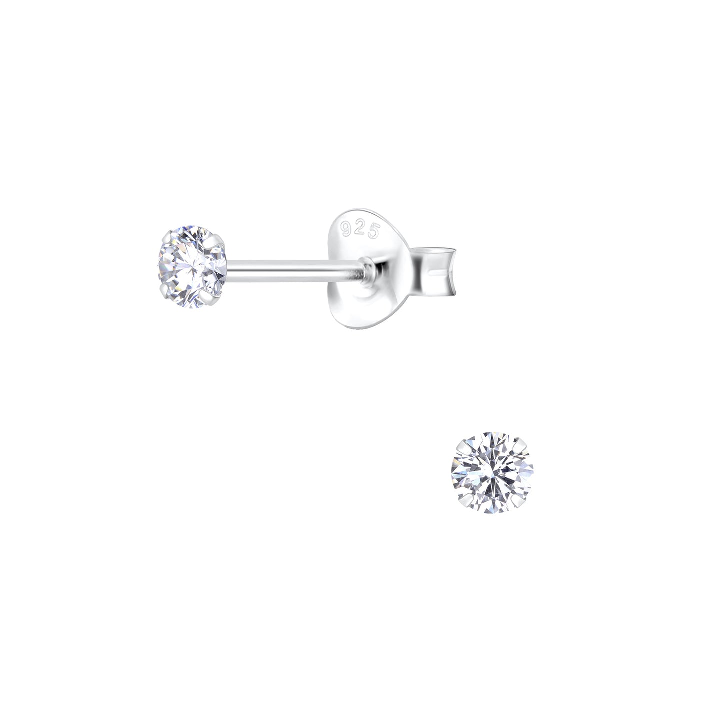 Kinder Ohrringe 3mm Runde Zirkonia aus 925 Silber
