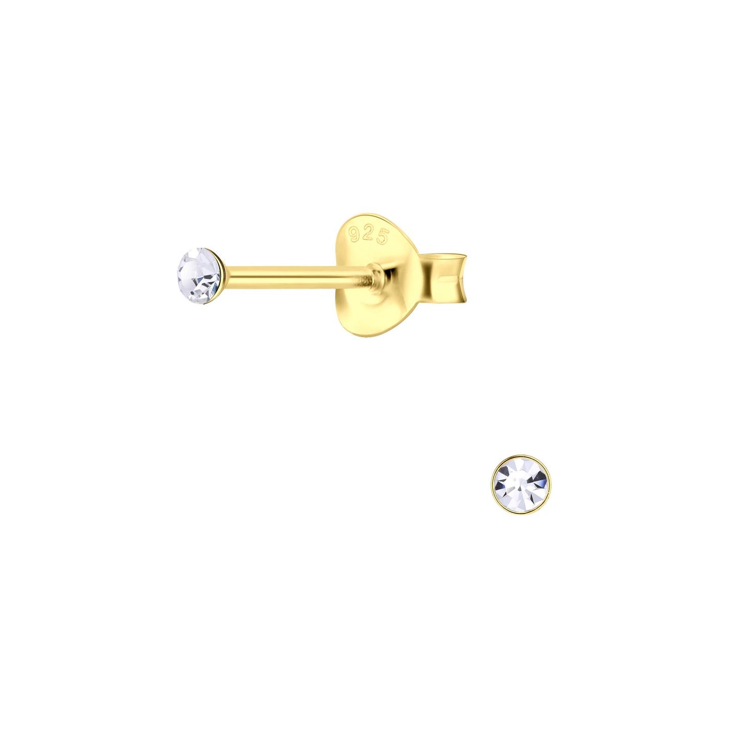 Children's earrings, 2mm crystal, made of 925 silver