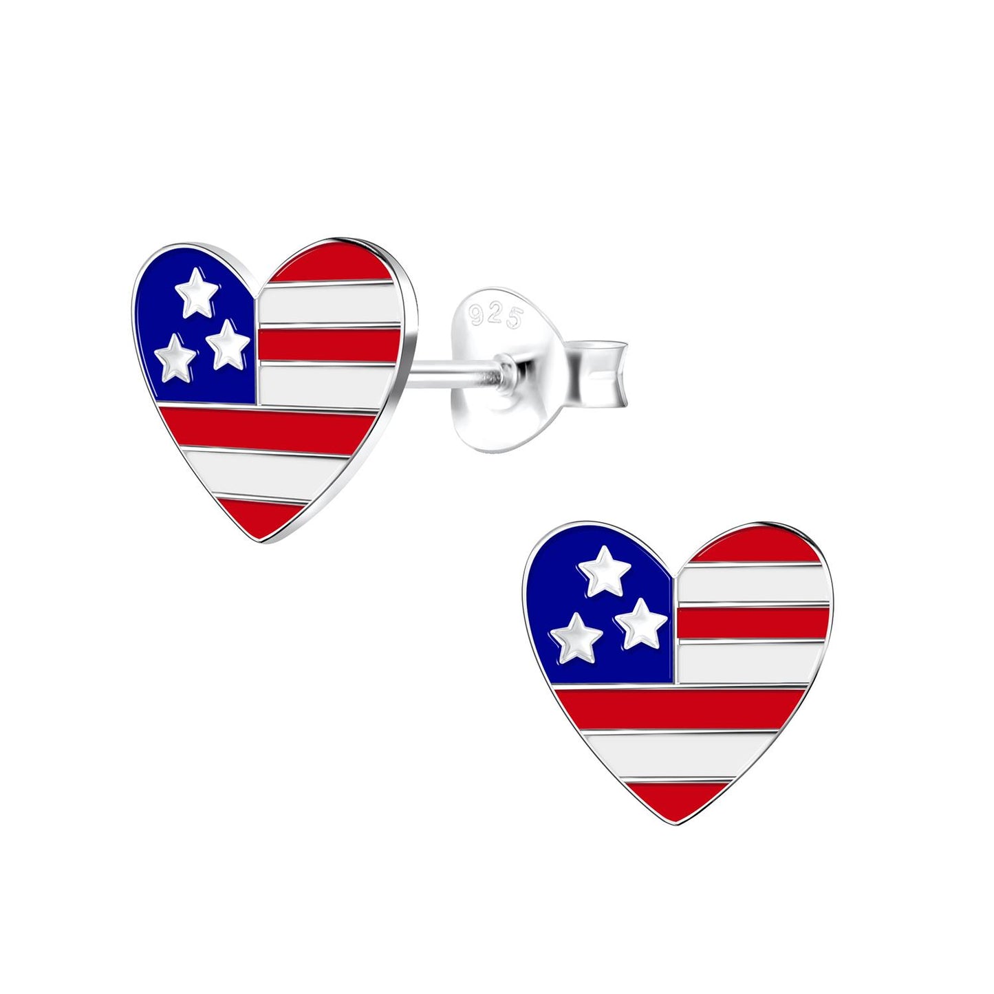 Girls' earrings USA heart made of 925 silver
