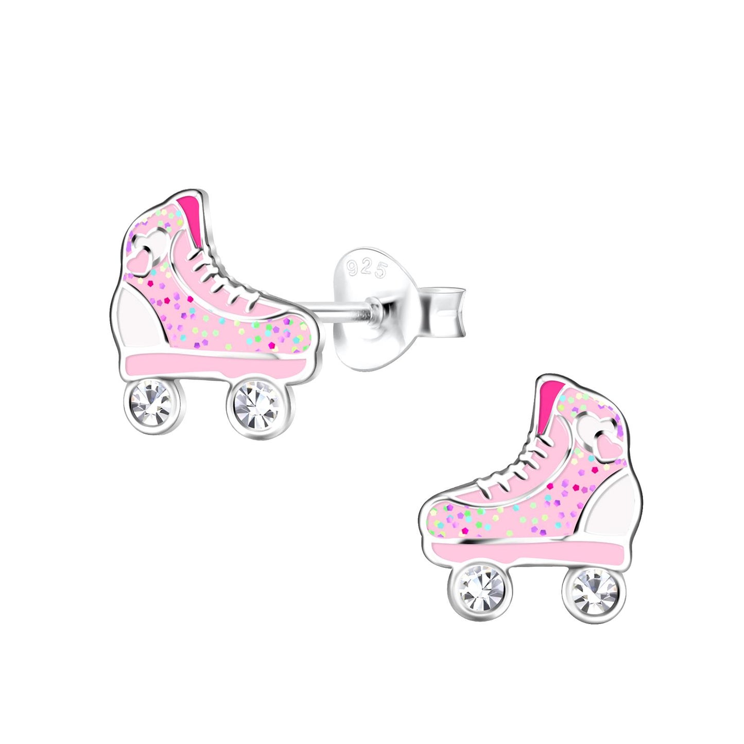Kinderoorbellen in de vorm van rolschaatsen, gemaakt van 925 zilver.