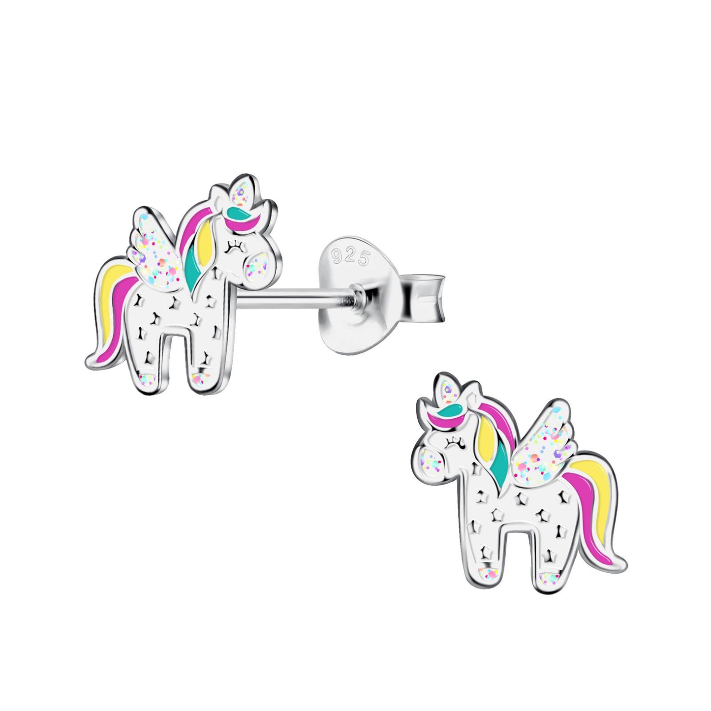 Eenhoornoorbellen voor meisjes, gemaakt van 925 zilver.