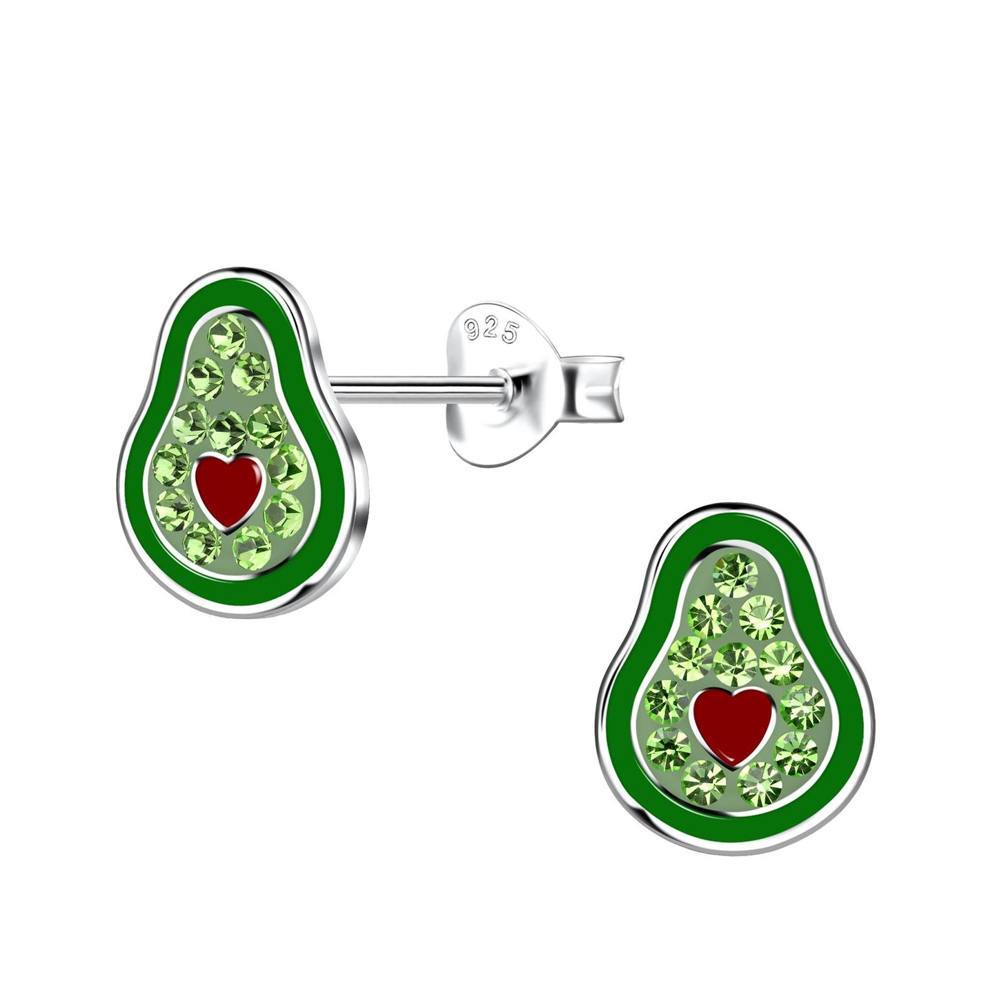 Avocado-oorbellen voor kinderen, gemaakt van 925 zilver.
