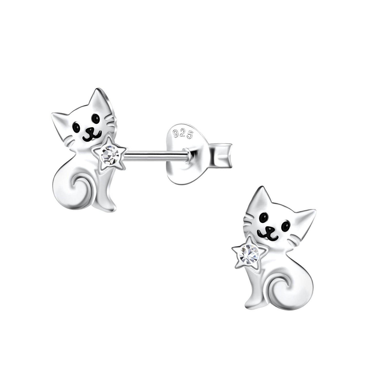 Kattenoorbellen voor meisjes, gemaakt van 925 zilver.
