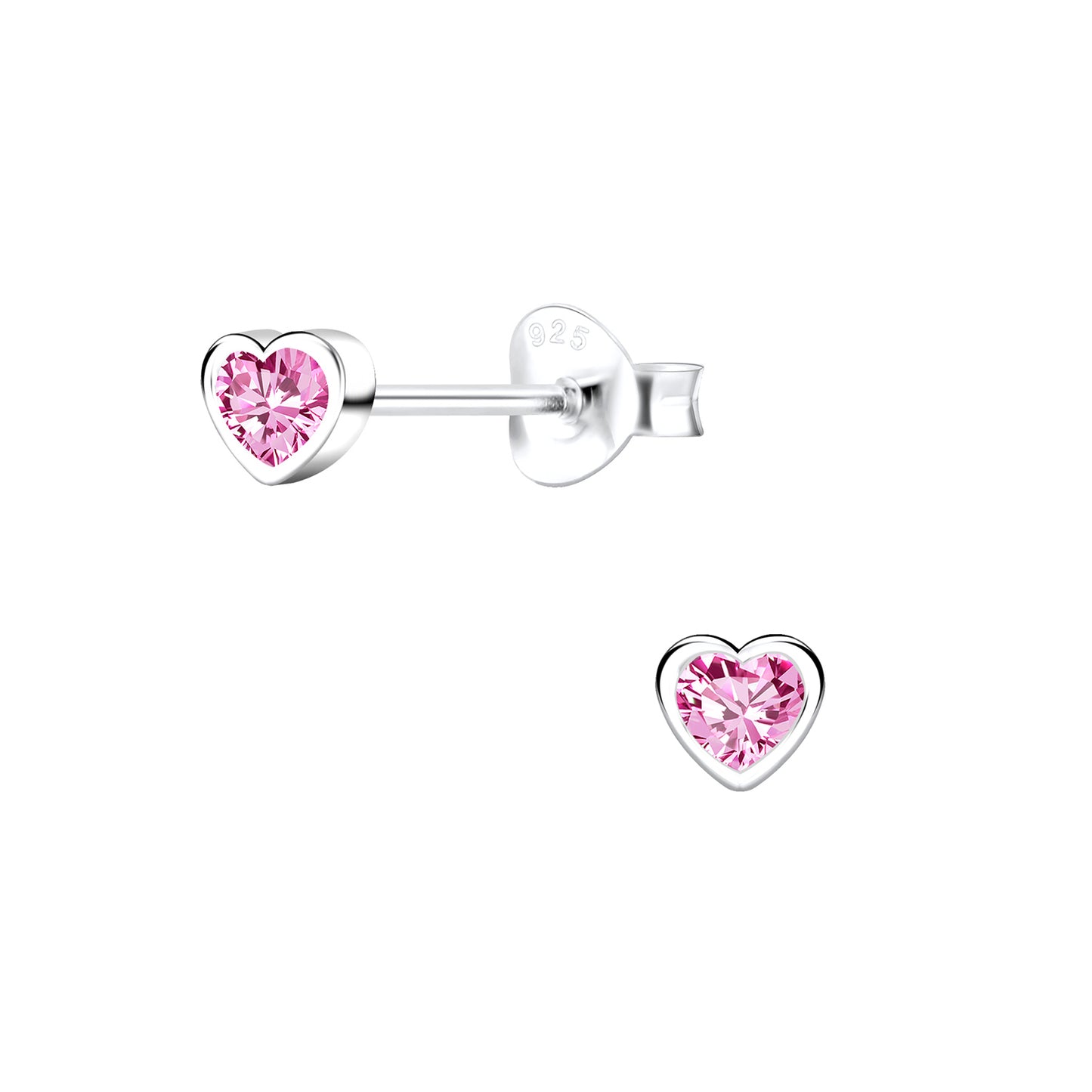 Girls' heart earrings with cubic zirconia, made of 925 silver