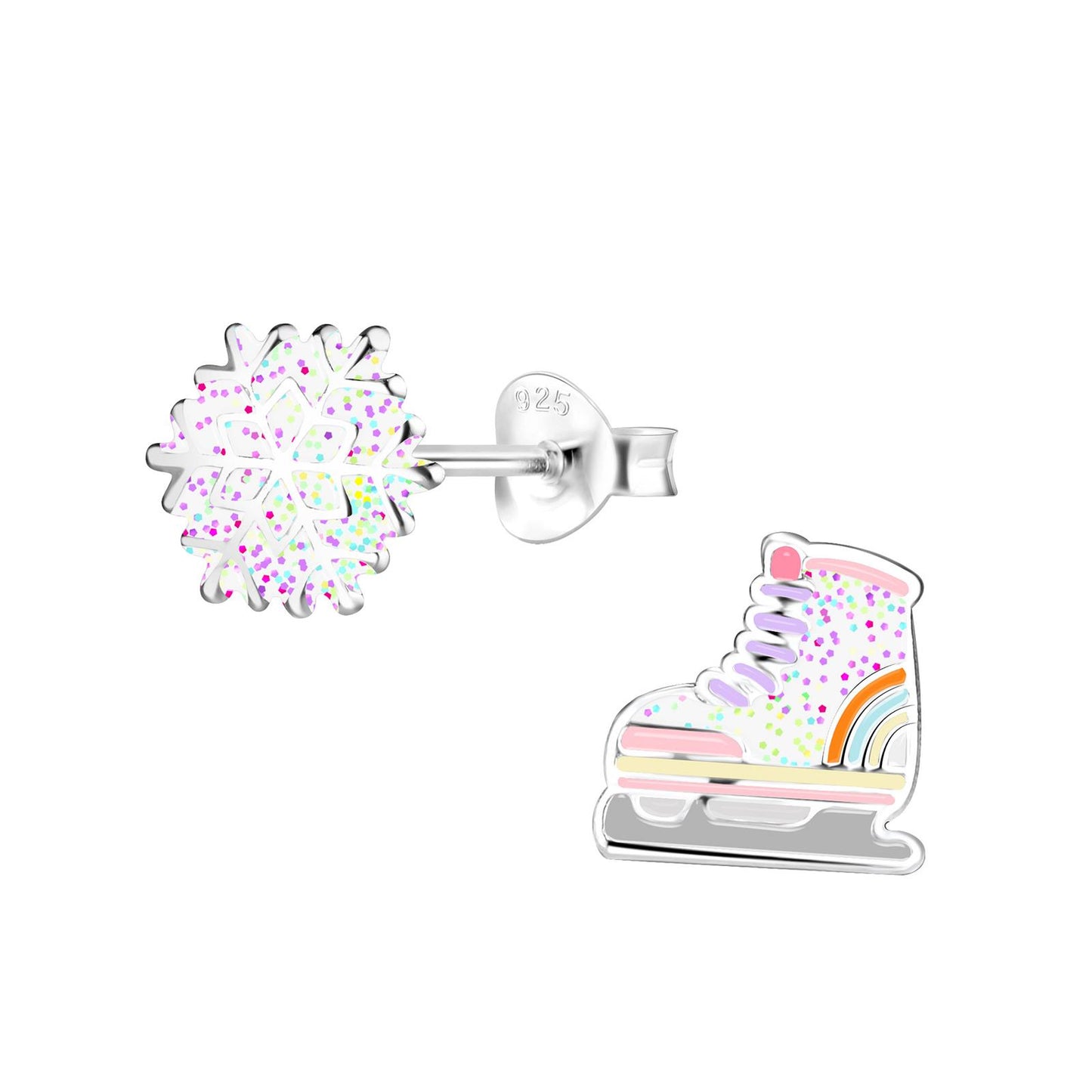 Kinderoorbellen in de vorm van ijsschaatsen, gemaakt van 925 zilver.