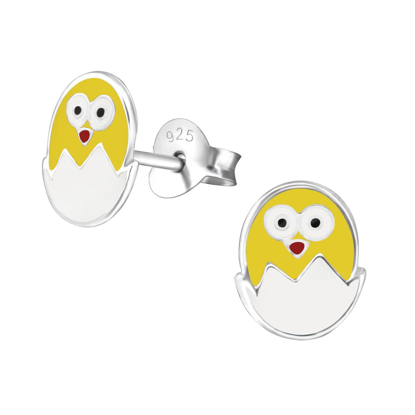 Children's earrings egg chick made of 925 silver