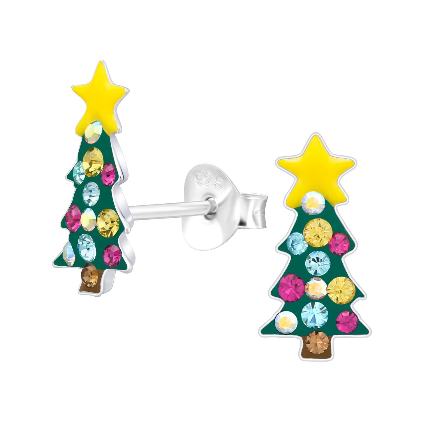 Kinderoorbellen in de vorm van een kerstboom, gemaakt van 925 zilver.