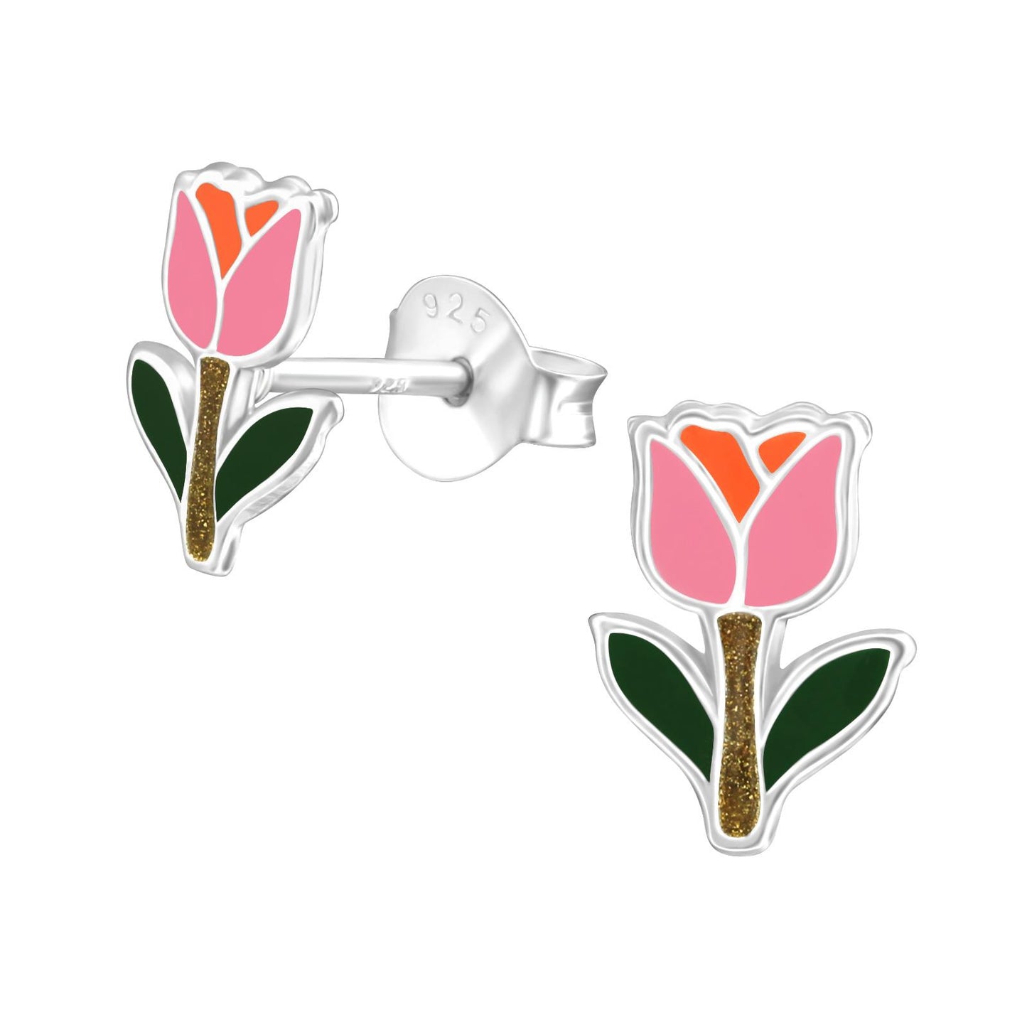Kinderoorbellen in de vorm van een tulp, gemaakt van 925 zilver.