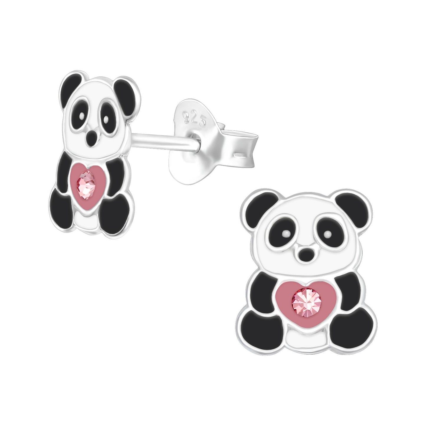 Panda-oorbellen voor kinderen, gemaakt van 925 zilver.