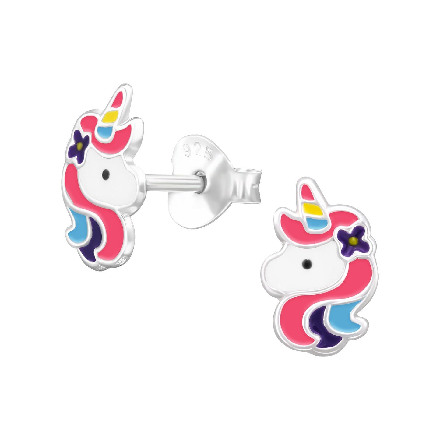 Eenhoornoorbellen voor meisjes, gemaakt van 925 zilver.
