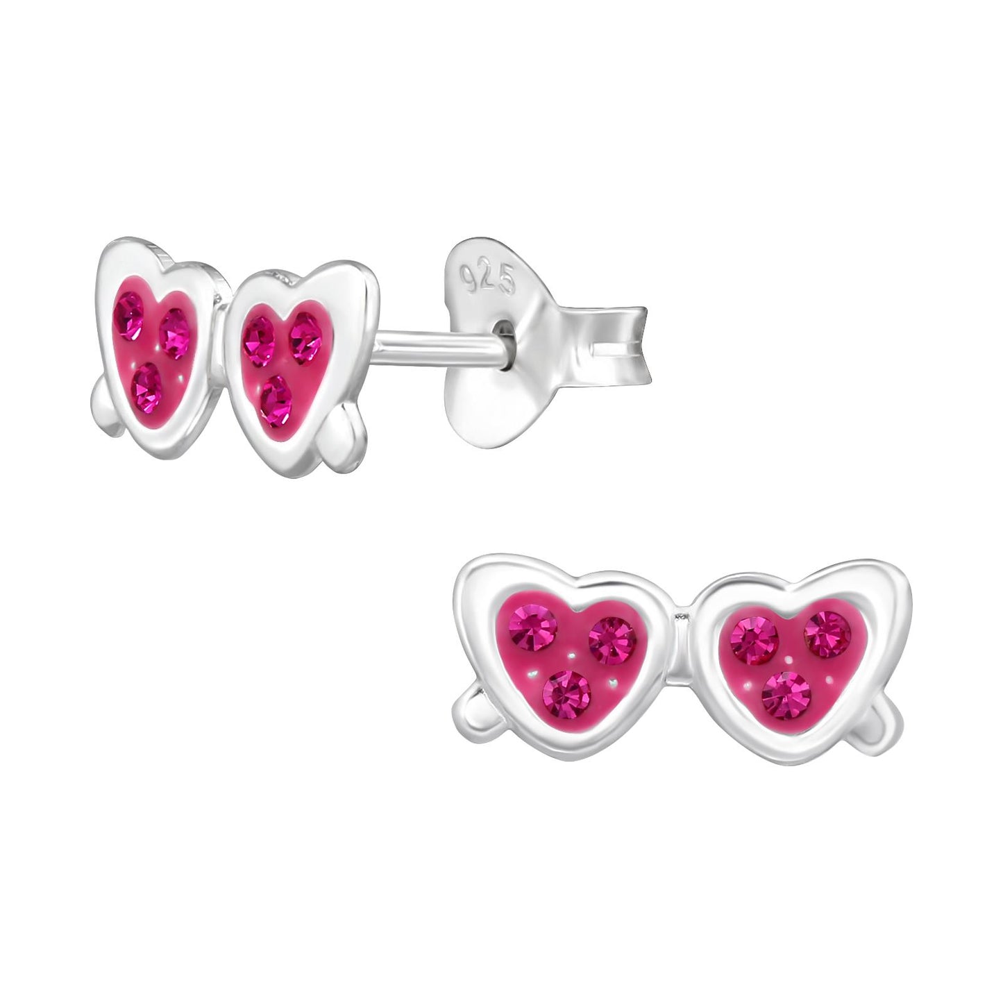 Oorbellen voor meisjes, hartvormige zonnebril van 925 zilver.