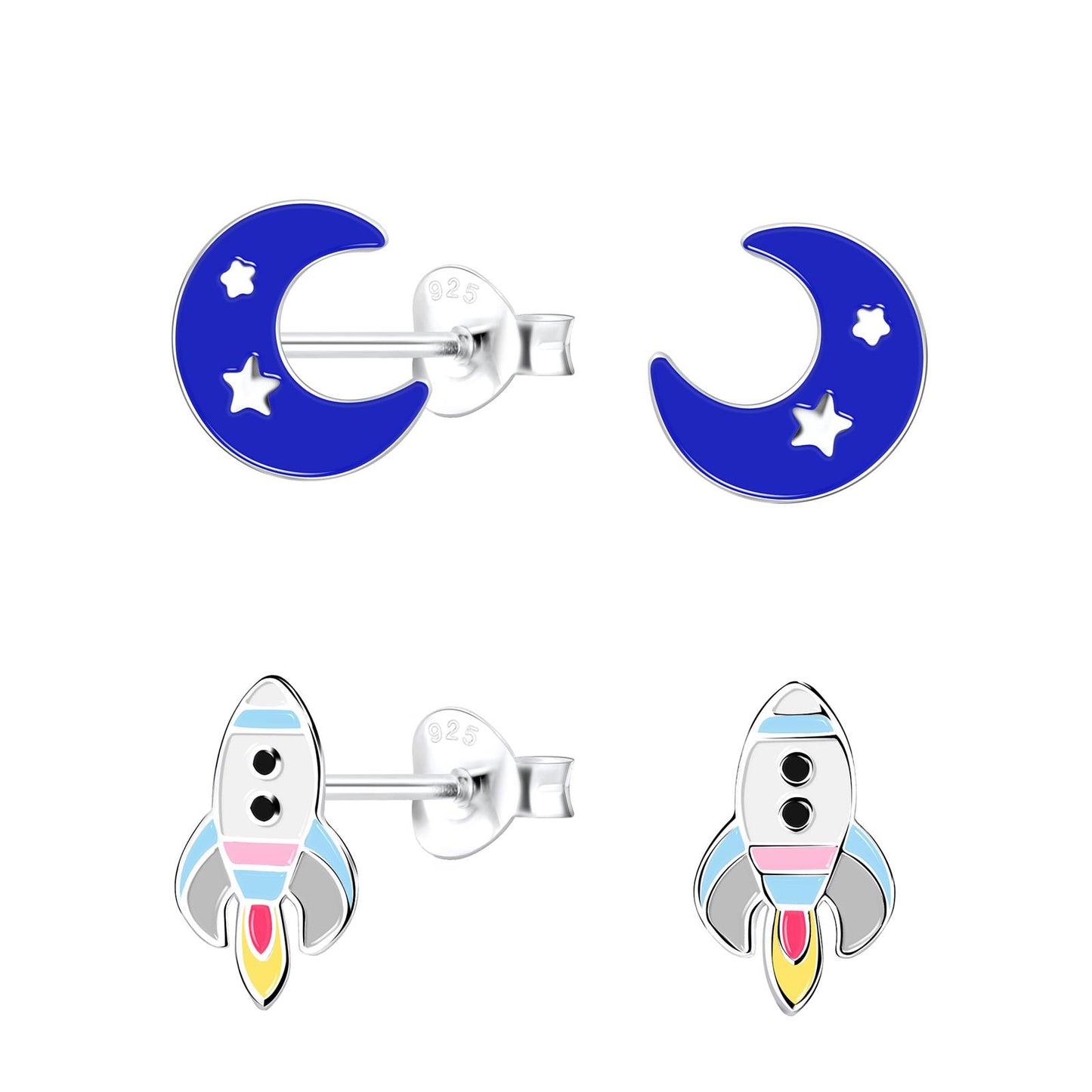 Kinder Ohrringe-Set Mond Raketen aus 925 Silber