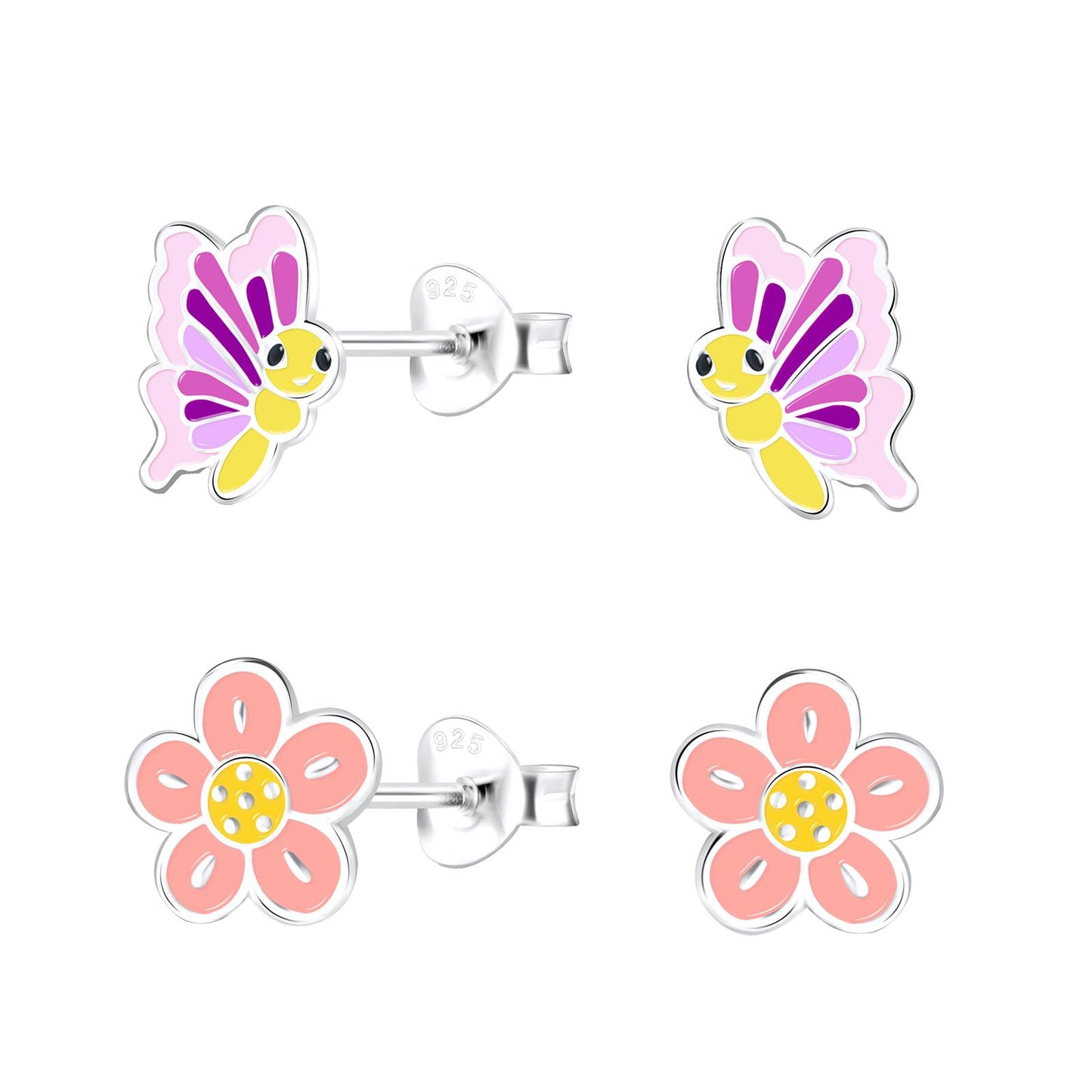 Children's Butterfly Earring Set in 925 Sterling Silver