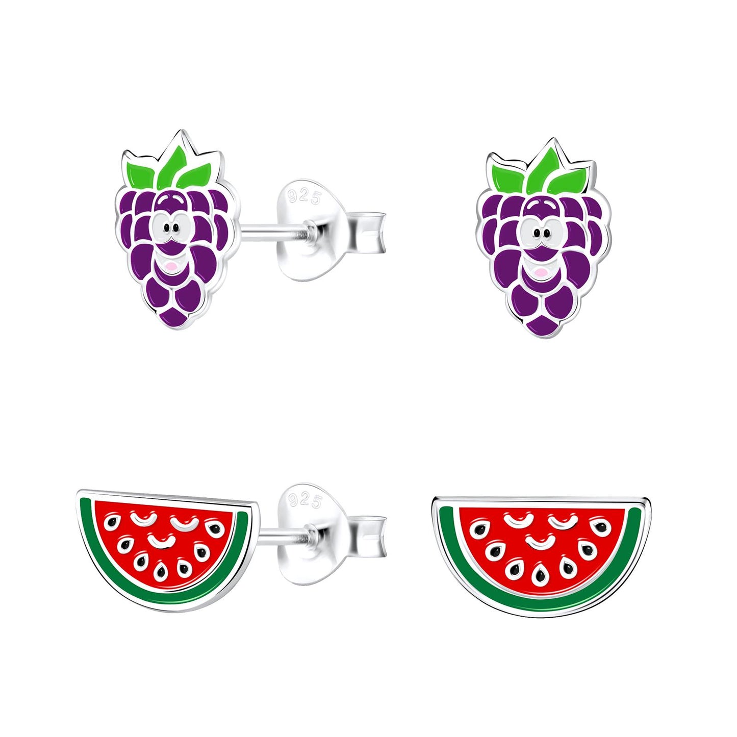 Children's earring set, fruit design, made of 925 silver