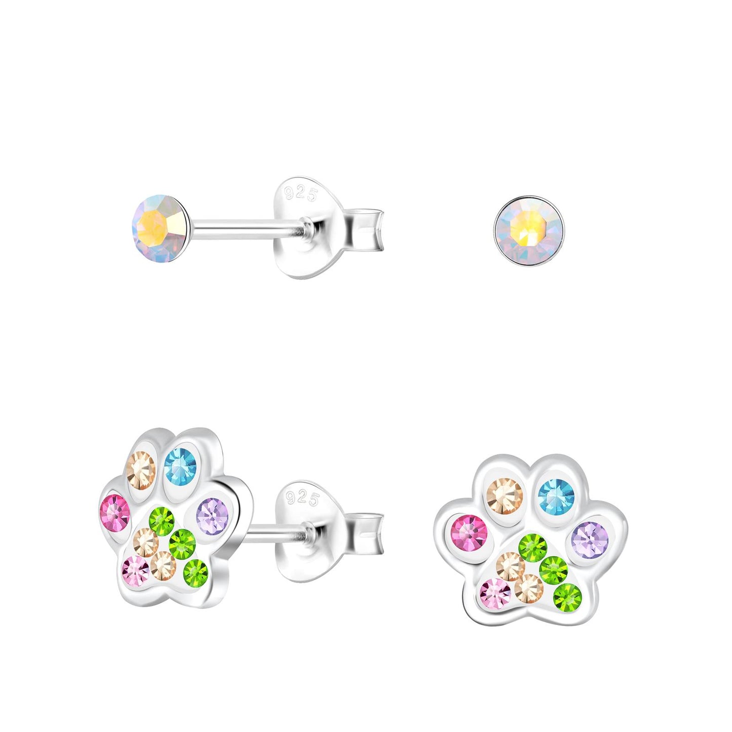 Children's earring set, paw print design, made of 925 silver