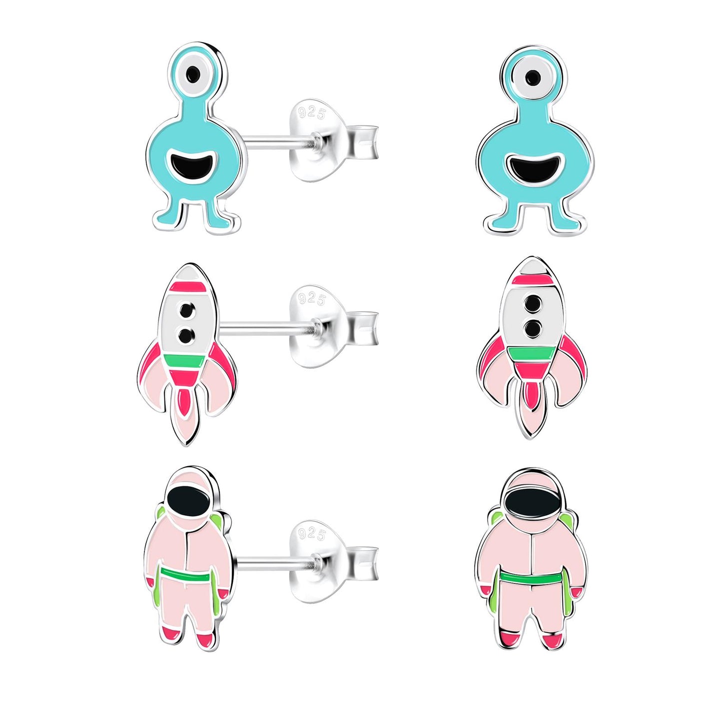 Kinder Ohrringe-Set Weltraum aus 925 Silber