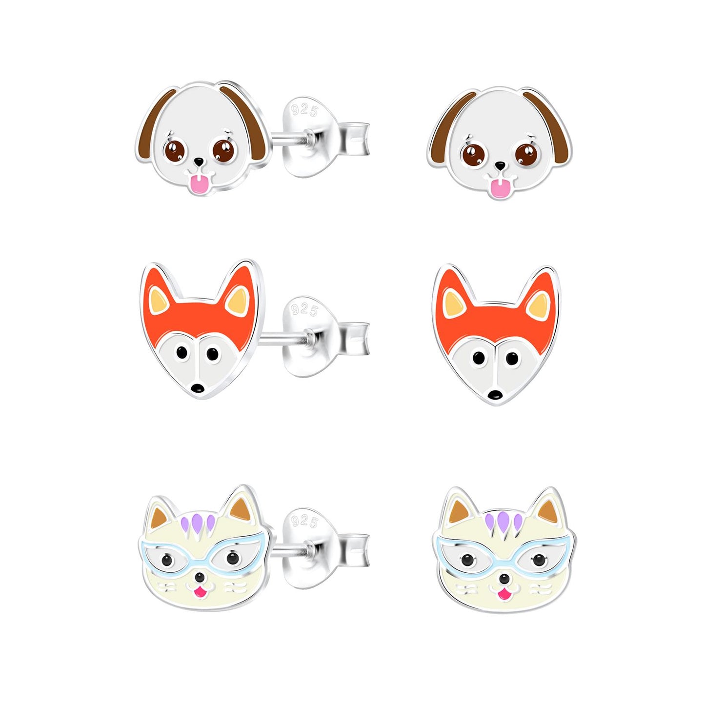 Children's earrings set for animal lovers, made of 925 silver