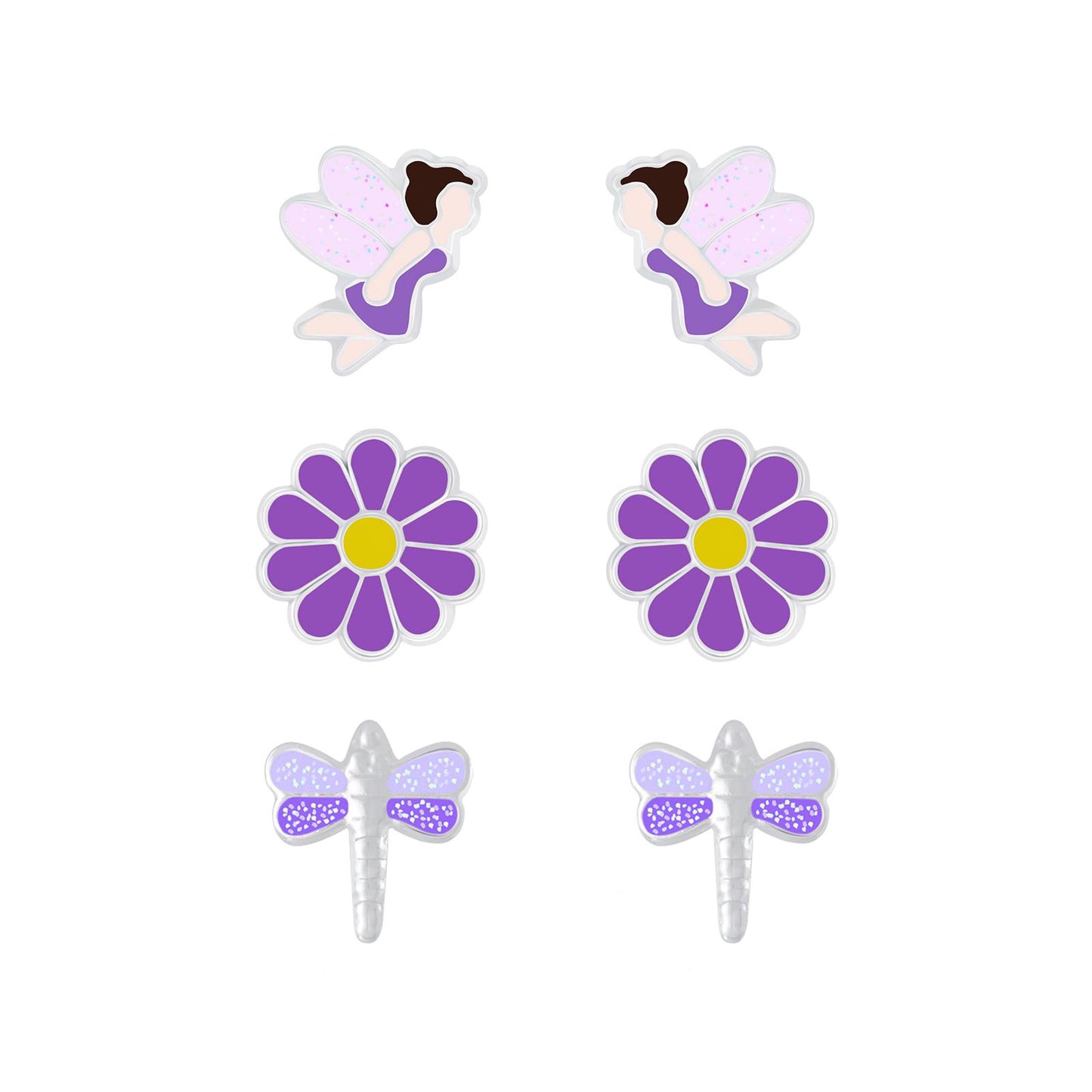 Kinder Ohrringe-Set Lila Motive aus 925 Silber