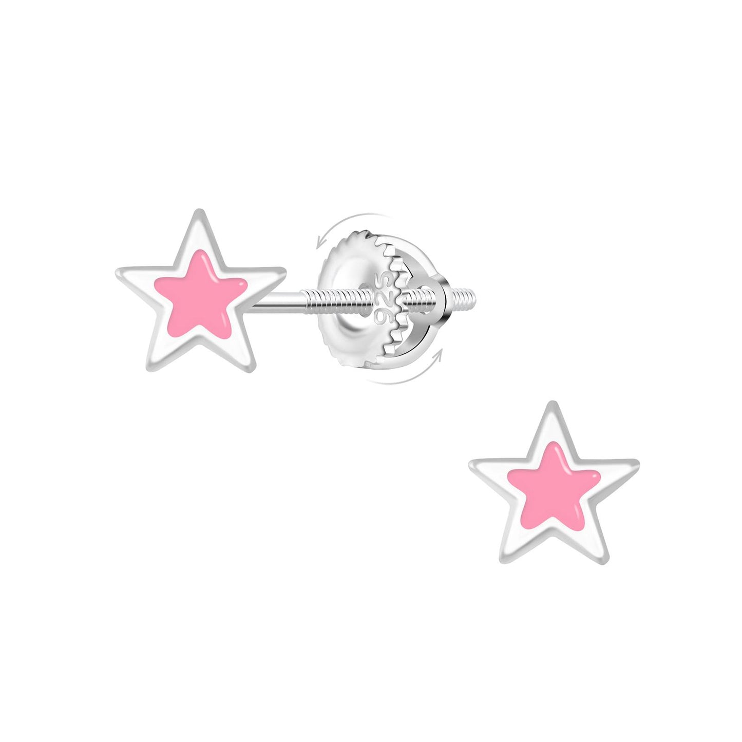 Girls' star earrings with screw closure, made of 925 silver