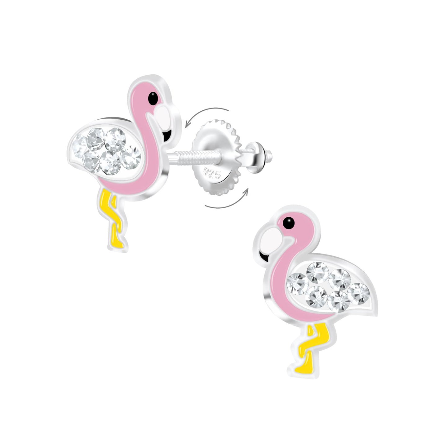 Kinder Ohrringe Flamingo Schraubverschluss aus 925 Silber